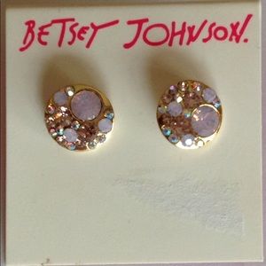 New Betsey Johnson pink stones round earrings